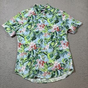 Ralph Lauren Button Shirt Men Sz L Short Sleeve Floral Hawaiian Tropical Aloha